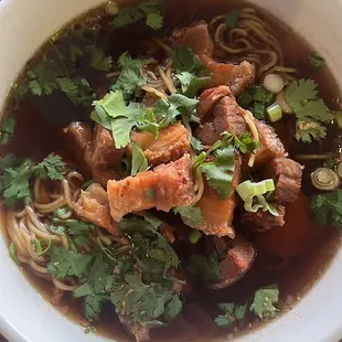 Crispy pork noodle soup
