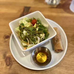 House Salad and Crispy Spring Rolls