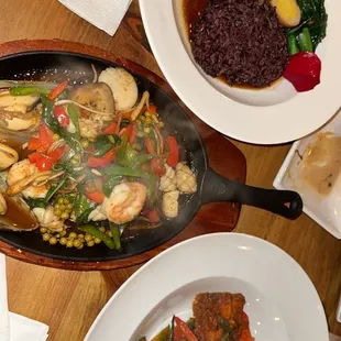 Pork shank, Sizzling Cha Cha Cha, crispy salmon