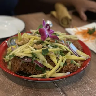 Crispy catfish and mango salad