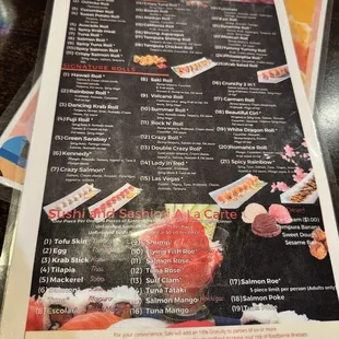 Dinner menu