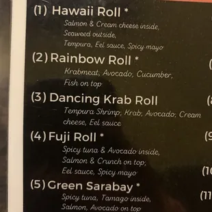 Menu as of 5/15/2022