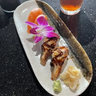 Salmon &amp; eel (unagi) nigiri sushi