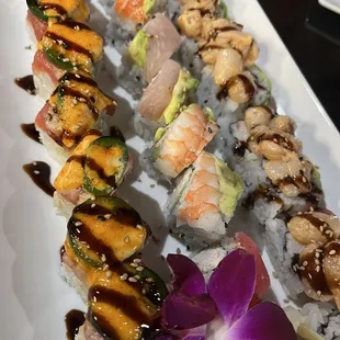 Vallarta roll, rainbow roll, cherry blossom roll