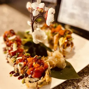 a plate of sushi on a table