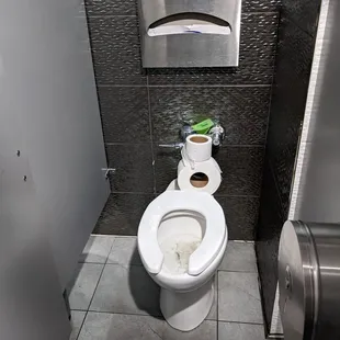 No toilet seat covers and the toilet paper just sitting out on the toilet instead of in the dispenser. Yuck!