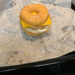 Sausage egg and cheese Cake Donut