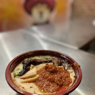 a closeup of a bowl of ramen