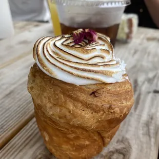 Cruffin and iced coffee