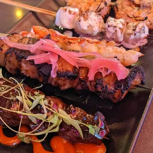 Yakitori (tiger prawn, Japanese scallop, lobster, pork belly, and steak) | IG: asianadventuretime