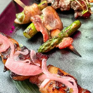 Skewers [Pork Belly, Ribeye, Asparagus] |Instagram @restaurant_aholic