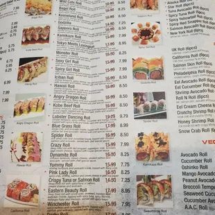 Updated 2021 menu. Some sushi rolls have changed.