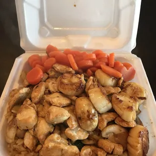 Chicken and scallops!  So good