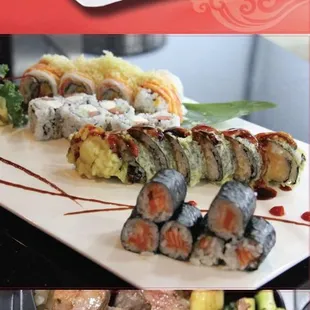 a variety of sushi dishes