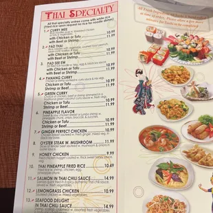 a menu for a thai restaurant