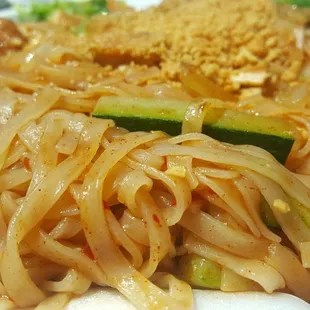 Chicken pad Thai. Somewhat spicy.  Came with zucchini instead of bean sprouts.