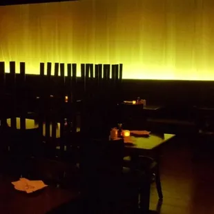 a dimly lit dining room