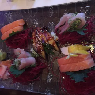 Sashimi - Salmon, Yellowtail Tuna, &amp; Eel.  Very fresh, and clean!