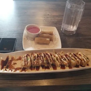 The Double J Roll. Tempura with crab and cream cheese and avocado with a special sauce.