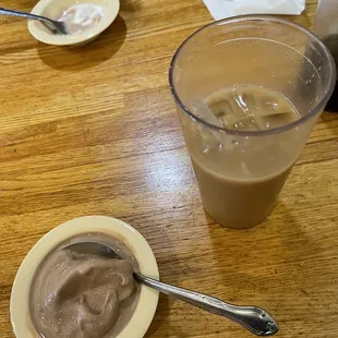 My watered down horchata iced coffee. Plus my ice cream that melted within a minute.