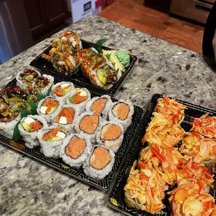 a variety of sushi and rolls