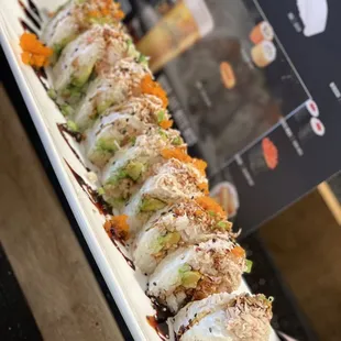 a close up of a sushi roll