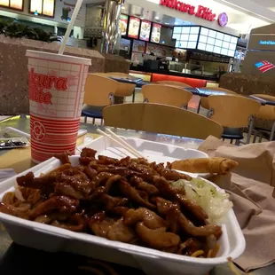 $12.56 all for a drink, two spring rolls, and a plate of yummy-ness at Sakura Elite(: