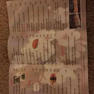 the menu for the restaurant