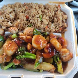 Scallop and shrimp teriyaki add chicken...i requested no vegetables
