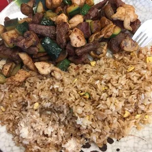 The rice and veggies are ok but the steak is not good at all