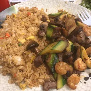 Steak and shrimp hibachi was amazing this is the large and I've already eaten out of it! Leftovers!:-)