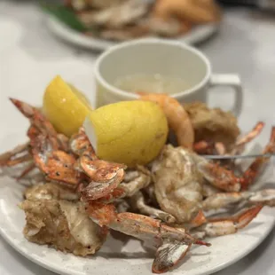 a plate of seafood