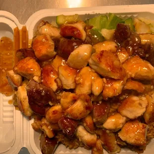 Steak and chicken with teriyaki sauce