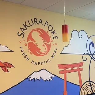 a wall mural in a restaurant