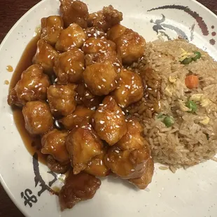 Sesame chicken and fried rice