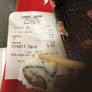 Not bad but not much tuna nor spicy in this Spicy Tuna Roll...
