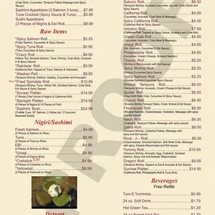 the menu of the restaurant