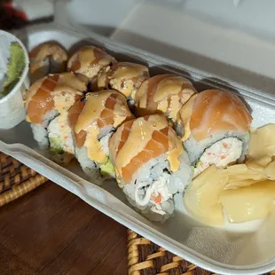 $8.99 Las Vegas Roll to-go. A cup with wasabi is a nice plus!