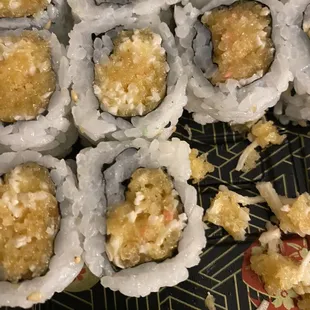 Got the 2 for 1 spicy crab today only, it has hardly any crab in it and no spicy.  The brown filler is that crunch stuff I think