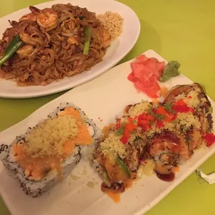 Paradise roll, shrimp crunch roll? And shrimp pad thai