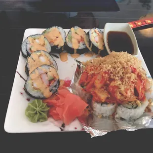 Sakura Sakura Roll on the left &amp; Tiffany Roll on the right