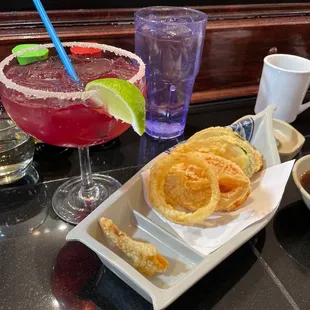 A great start to this meal, tempura appetizer and pomegranate margarita