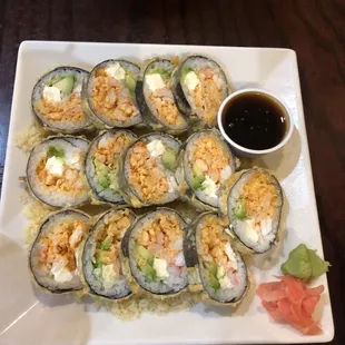 Bubba roll. I couldn&apos;t taste the crawl fish, but the dipping sauce was good