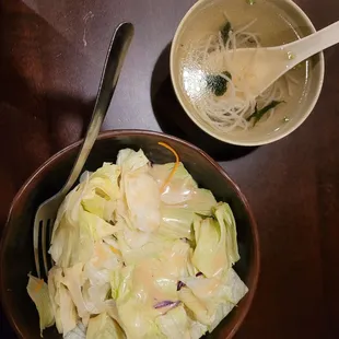 salad with peanut sauce / clear soup