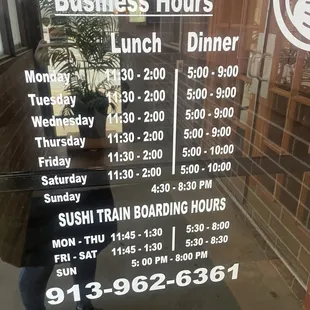 If you want to do the sushi train, the hours are at the bottom!