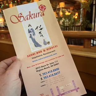 the menu for the restaurant