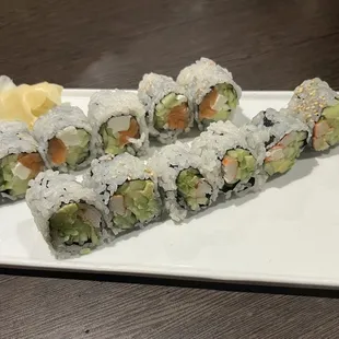 California roll (front), Philadelphia roll (back)