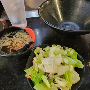 Excellent broth. The salad was good. Personally, I didn&apos;t care for the dressing, but everyone else liked it.