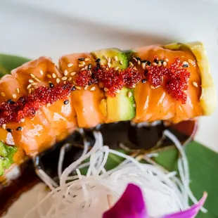 a close up of a sushi roll