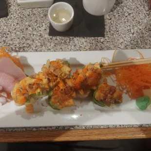 I asked the sushi chef if he felt like getting creative.  He obliged and presented this masterpiece. So good!